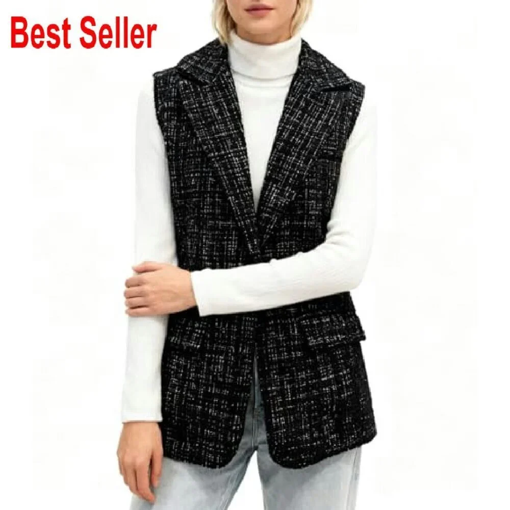 Sleeveless Blazer Vest Lightweight Open Front Work Office Chic Minimal Elegant